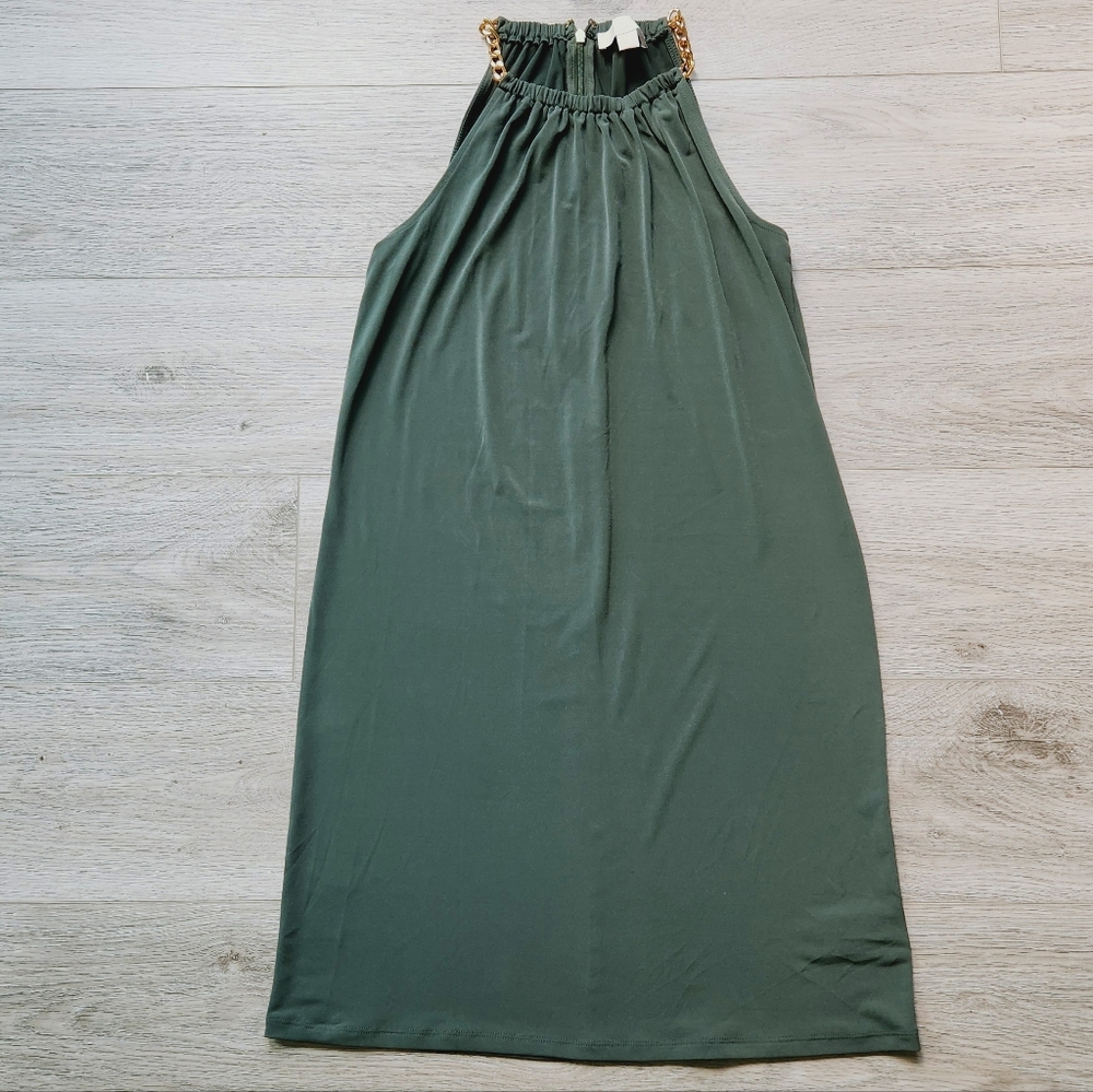 MICHAEL Michael Kors Green Dress Gold Chain Womens Xs Sleeveless Halter Classic